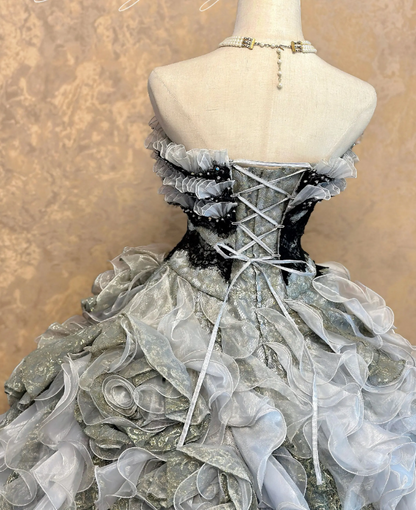 Wunderschönes Ballkleid aus Tüll, Quinceañera-Kleid in Grau, langes Sweet-16-Kleid ED12209