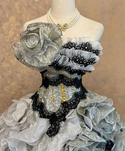 Wunderschönes Ballkleid aus Tüll, Quinceañera-Kleid in Grau, langes Sweet-16-Kleid ED12209