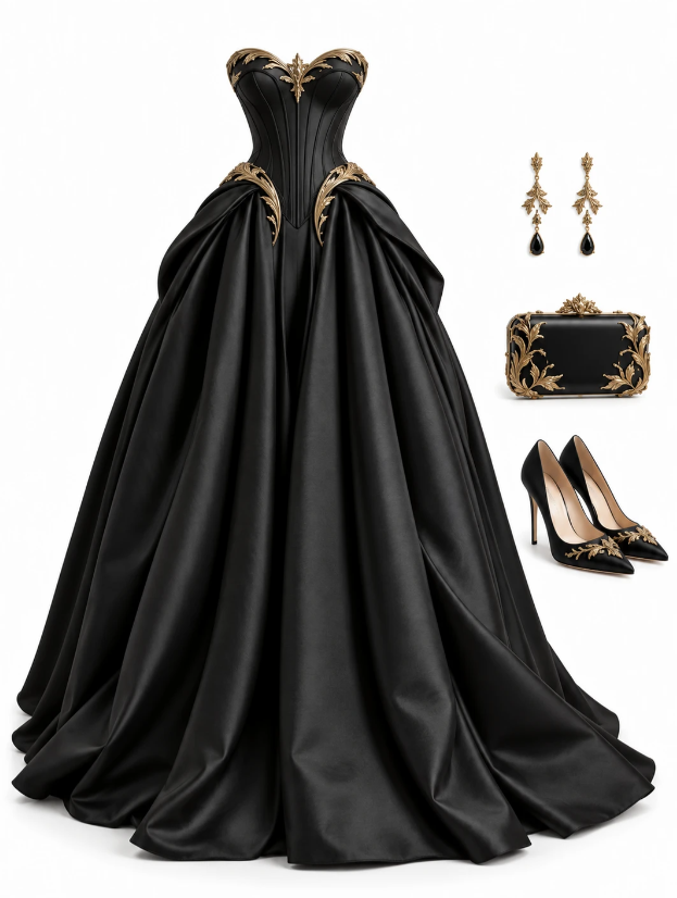 Gorgeous A-Line Satin Evening Dress Black Long Prom Dress ED12211