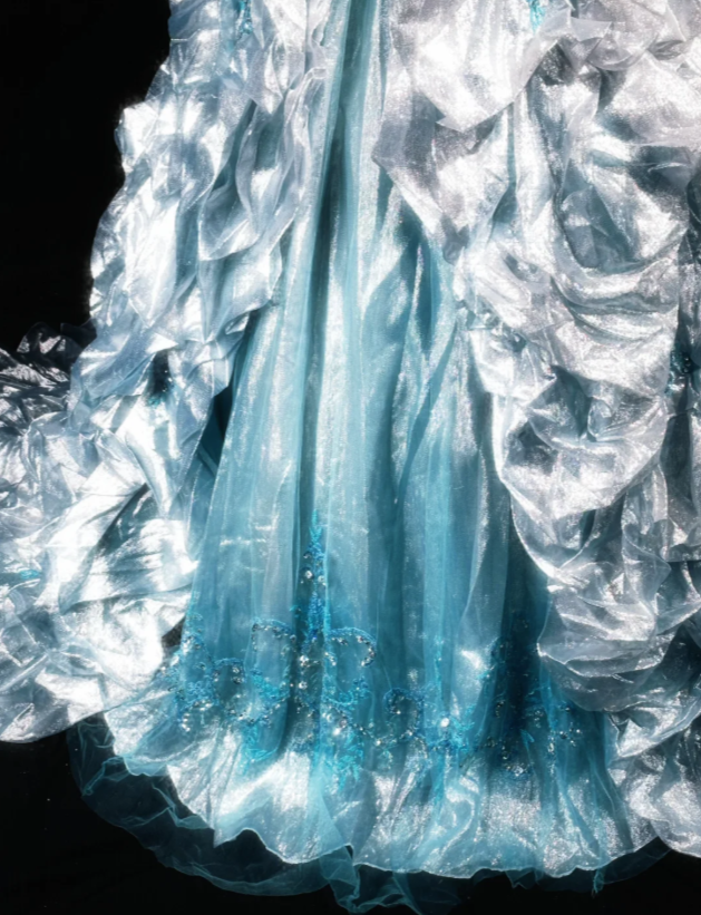 Magnifique robe de soirée en satin bleu coupe trapèze, robe de bal longue ED12213