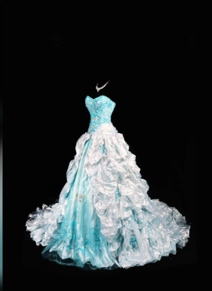 Magnifique robe de soirée en satin bleu coupe trapèze, robe de bal longue ED12213