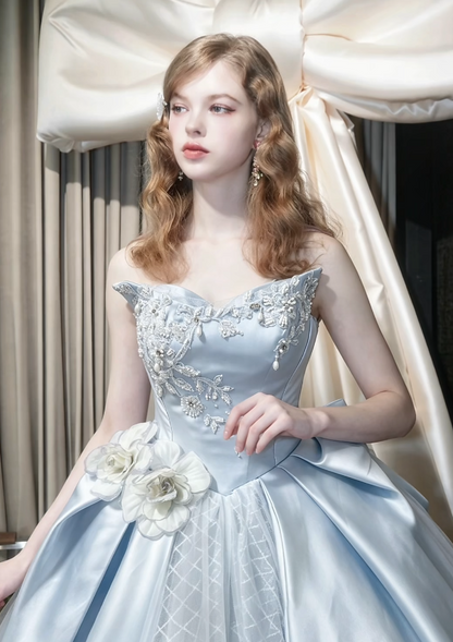 Gorgeous A-Line Tulle Evening Dress Blue Long Prom Dress ED12214