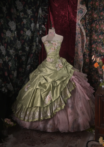 Gorgeous Ball Gown Satin Quinceanera Dress Green Long Sweet 16 Dress ED12215