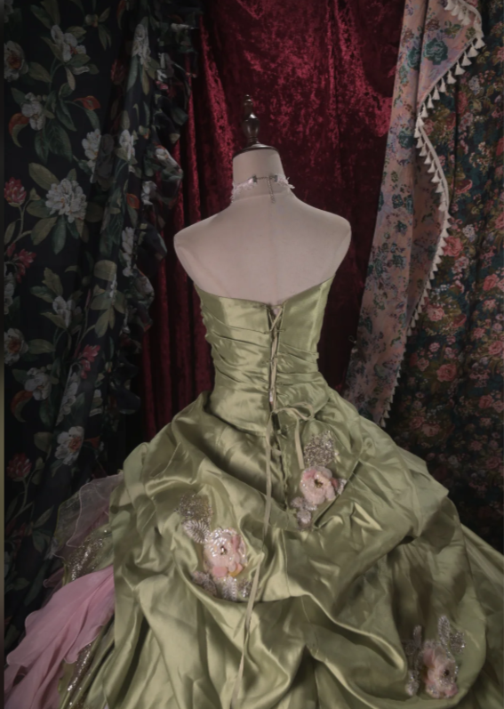 Gorgeous Ball Gown Satin Quinceanera Dress Green Long Sweet 16 Dress ED12215