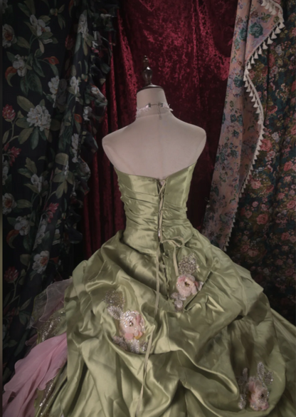 Gorgeous Ball Gown Satin Quinceanera Dress Green Long Sweet 16 Dress ED12215