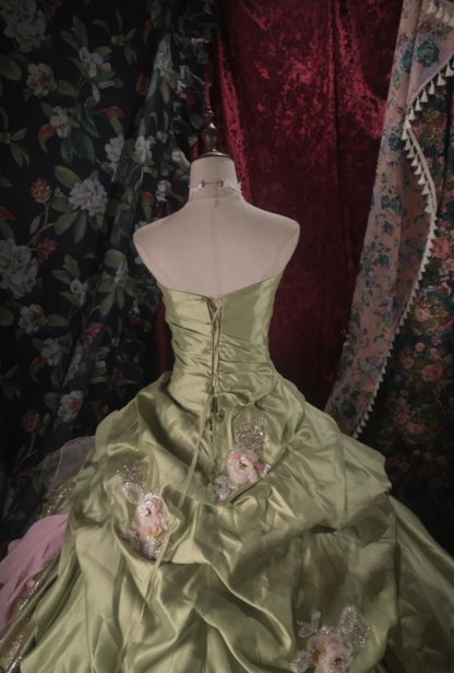 Gorgeous Ball Gown Satin Quinceanera Dress Green Long Sweet 16 Dress ED12215