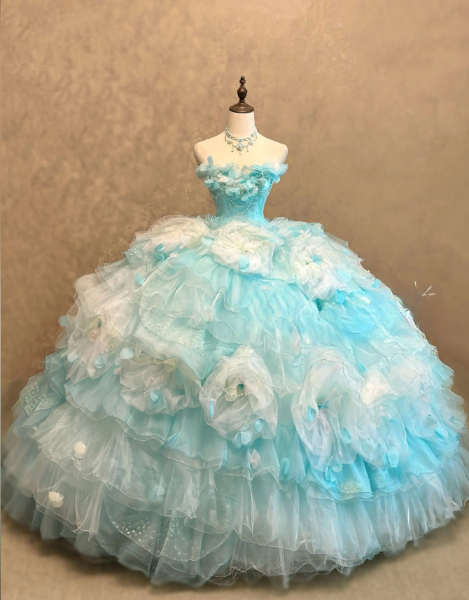 Wunderschönes blaues Quinceañera-Ballkleid aus Tüll, langes Sweet-16-Kleid ED12216