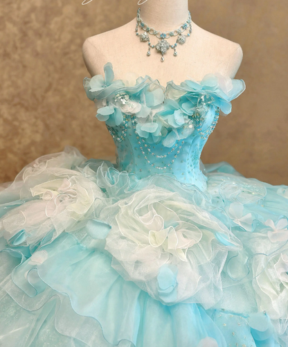 Wunderschönes blaues Quinceañera-Ballkleid aus Tüll, langes Sweet-16-Kleid ED12216