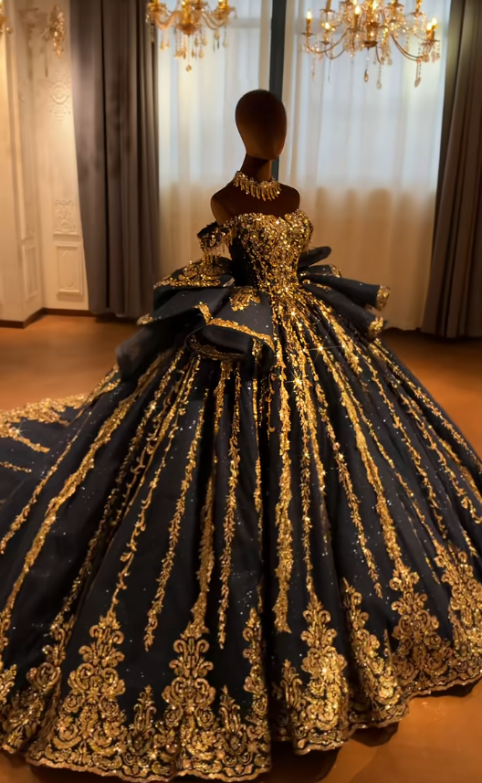Magnifique robe de bal de quinceañera en satin brillant, robe de 16 ans longue bleu marine, ED12217