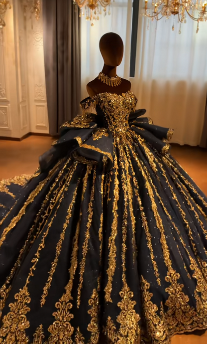 Magnifique robe de bal de quinceañera en satin brillant, robe de 16 ans longue bleu marine, ED12217