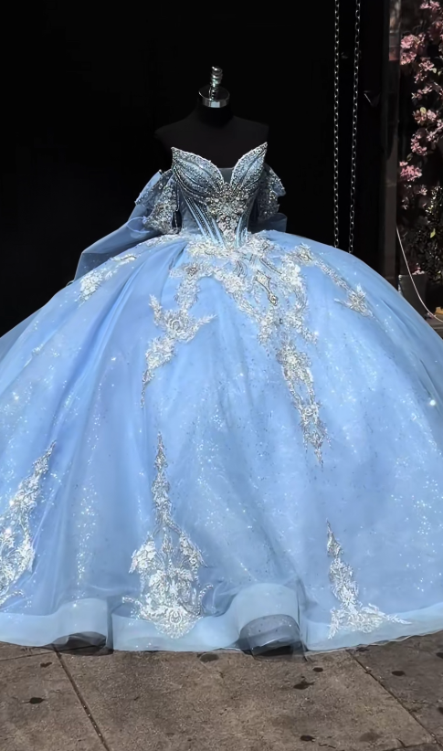 Wunderschönes Ballkleid aus Tüll, blaues Quinceañera-Kleid, langes Sweet-16-Kleid ED12219