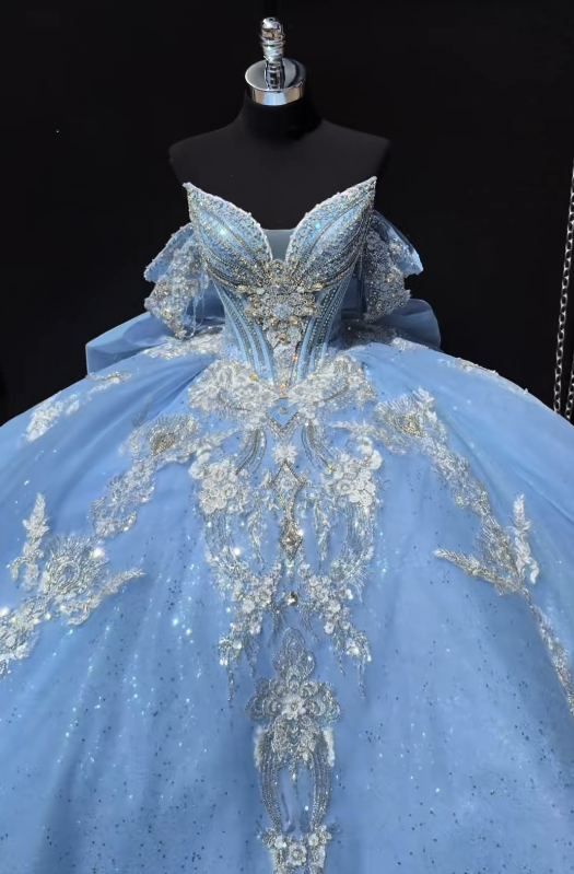 Wunderschönes Ballkleid aus Tüll, blaues Quinceañera-Kleid, langes Sweet-16-Kleid ED12219