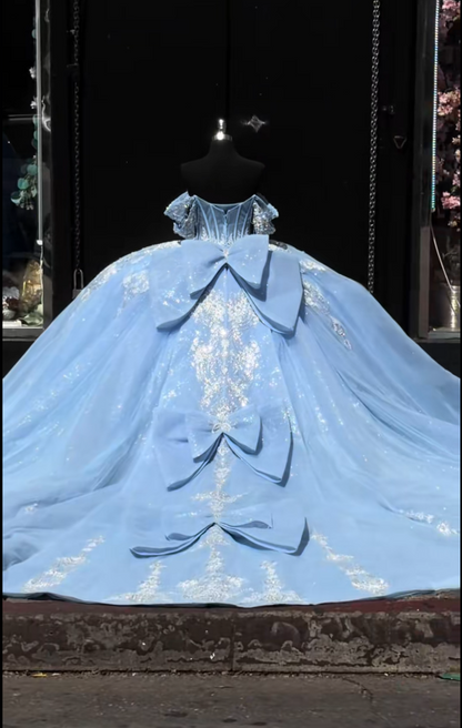 Wunderschönes Ballkleid aus Tüll, blaues Quinceañera-Kleid, langes Sweet-16-Kleid ED12219