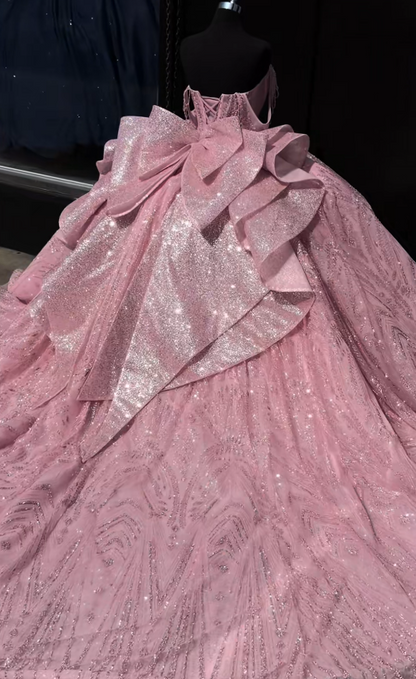Gorgeous Ball Gown Tulle Quinceanera Dress PinkLong Sweet 16 Dress ED12220