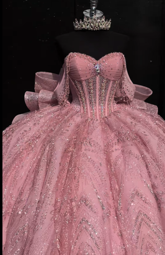 Gorgeous Ball Gown Tulle Quinceanera Dress PinkLong Sweet 16 Dress ED12220