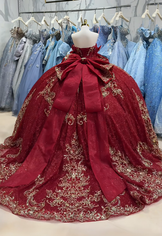 Magnifique robe de bal en tulle à appliqués, robe de quinceañera bordeaux longue, robe de 16 ans élégante ED12222