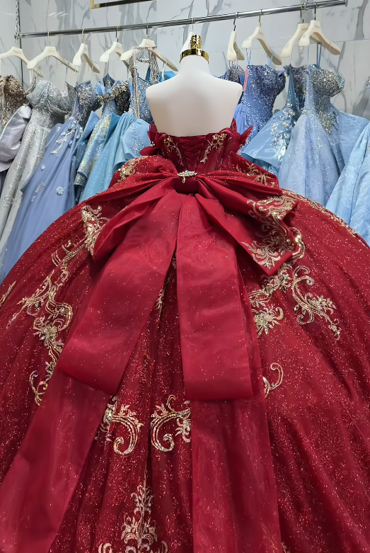 Magnifique robe de bal en tulle à appliqués, robe de quinceañera bordeaux longue, robe de 16 ans élégante ED12222