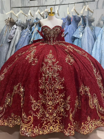 Magnifique robe de bal en tulle à appliqués, robe de quinceañera bordeaux longue, robe de 16 ans élégante ED12222
