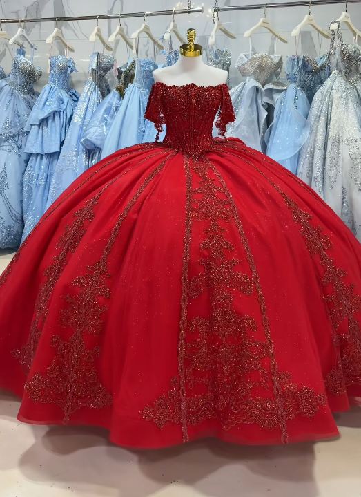 Wunderschönes Ballkleid mit Tüllapplikationen, Quinceañera-Kleid in Burgunderrot, langes Sweet-16-Kleid ED12223