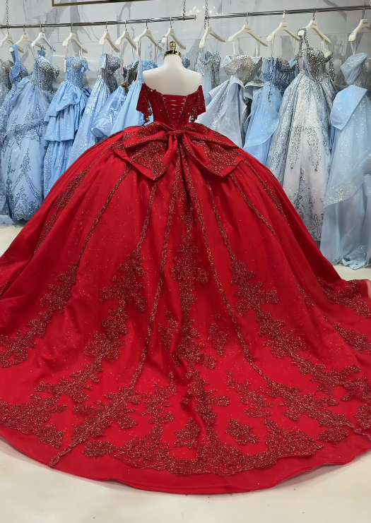Wunderschönes Ballkleid mit Tüllapplikationen, Quinceañera-Kleid in Burgunderrot, langes Sweet-16-Kleid ED12223