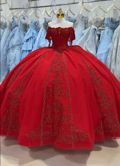Wunderschönes Ballkleid mit Tüllapplikationen, Quinceañera-Kleid in Burgunderrot, langes Sweet-16-Kleid ED12223