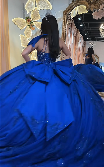 Magnifique robe de bal en tulle à appliqués, robe de quinceañera bleu roi longue, robe de 16 ans élégante ED12225