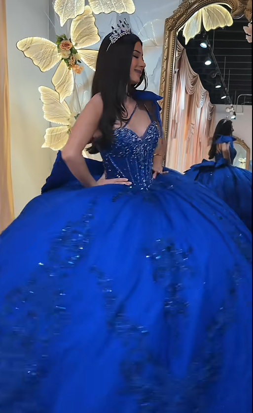 Magnifique robe de bal en tulle à appliqués, robe de quinceañera bleu roi longue, robe de 16 ans élégante ED12225