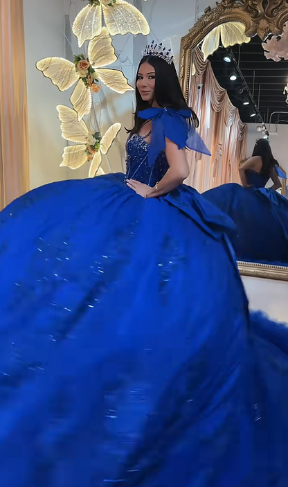 Magnifique robe de bal en tulle à appliqués, robe de quinceañera bleu roi longue, robe de 16 ans élégante ED12225