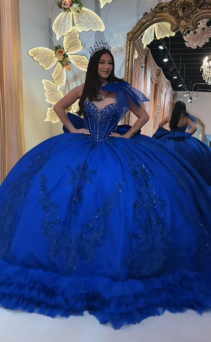 Magnifique robe de bal en tulle à appliqués, robe de quinceañera bleu roi longue, robe de 16 ans élégante ED12225