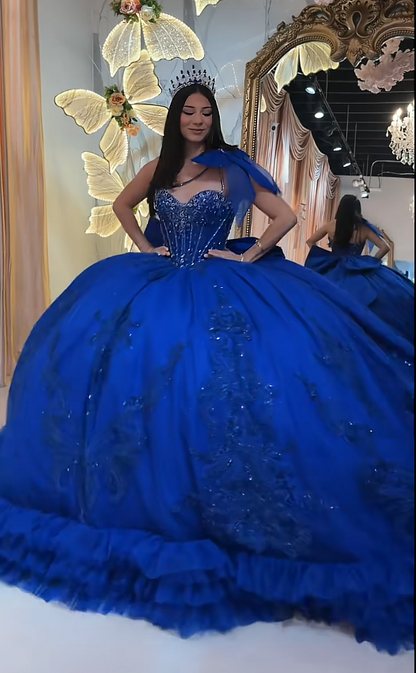 Magnifique robe de bal en tulle à appliqués, robe de quinceañera bleu roi longue, robe de 16 ans élégante ED12225