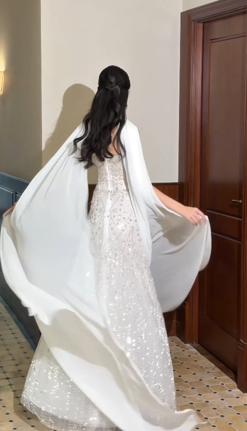 Elegant Sheath Chiffon Beaded Long Wedding Dress White Bridal Gown ED12227