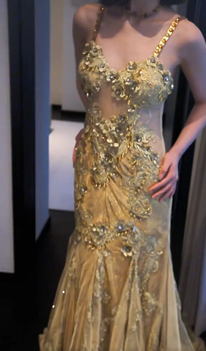 Robes d'anniversaire élégantes bleu dégradé, col en V, paillettes, mousseline, fourreau, robes de bal, robes de soirée ED04456