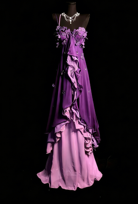 Robes d'anniversaire élégantes bleu dégradé, col en V, paillettes, mousseline, fourreau, robes de bal, robes de soirée ED04456