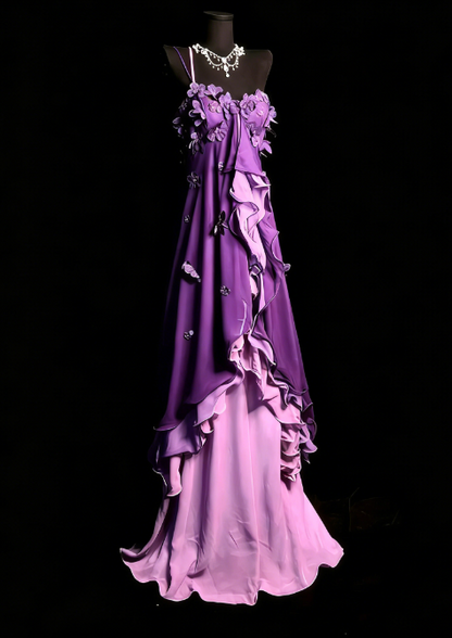 Chic Purple Prom Dress Chiffon One-shoulder Sheath Evening Dress ED06913