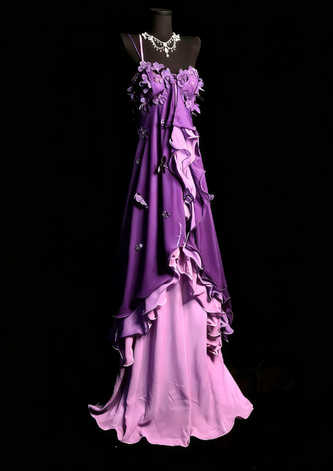 Robes d'anniversaire élégantes bleu dégradé, col en V, paillettes, mousseline, fourreau, robes de bal, robes de soirée ED04456