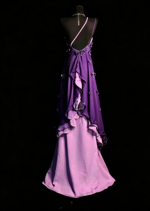 Robes d'anniversaire élégantes bleu dégradé, col en V, paillettes, mousseline, fourreau, robes de bal, robes de soirée ED04456