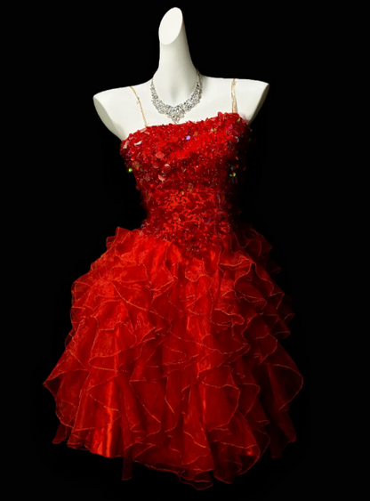 Chic Red Hoco Dress A-Line Birthday Dress Spaghetti Straps Tulle Party Dress ED09367