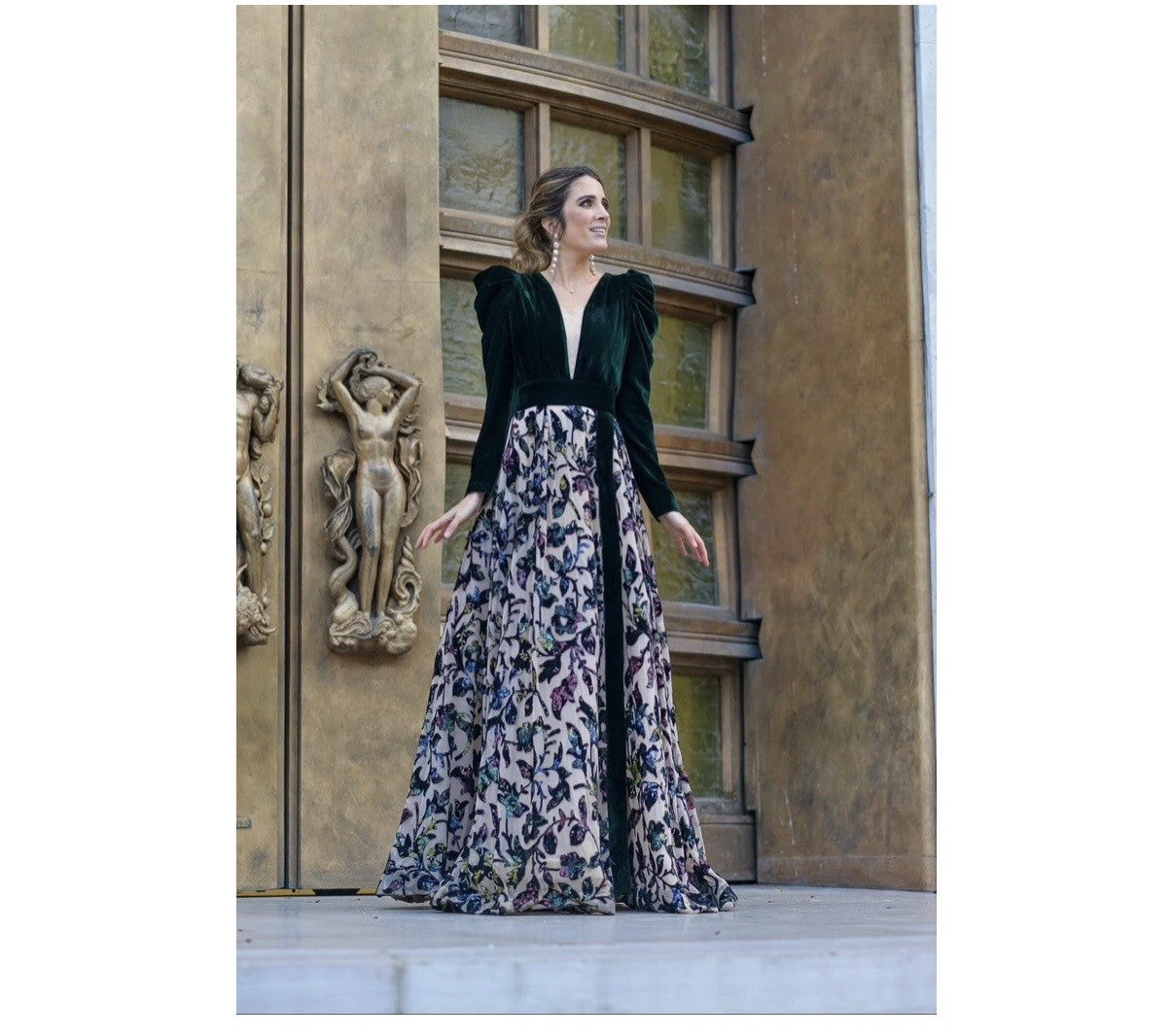 Elegant Long Sleeves A-Line Green Long Evening Dress EF007