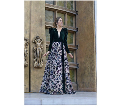 Elegant Long Sleeves A-Line Green Long Evening Dress EF007
