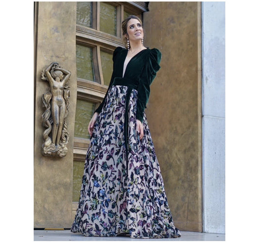 Elegant Long Sleeves A-Line Green Long Evening Dress EF007