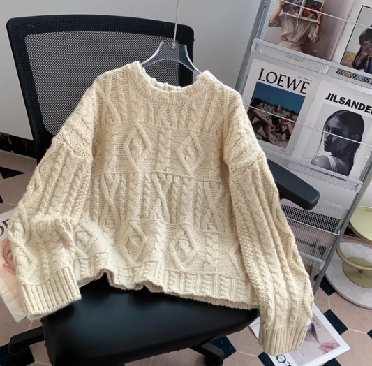 Korean Retro Twisted Round Neck Pullover Sweater for Women EP01434
