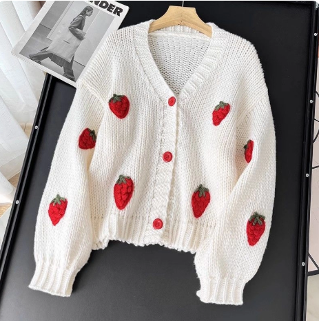 Korean style loose-fitting 3D floral knitted cardigan short sweater for women EP01437