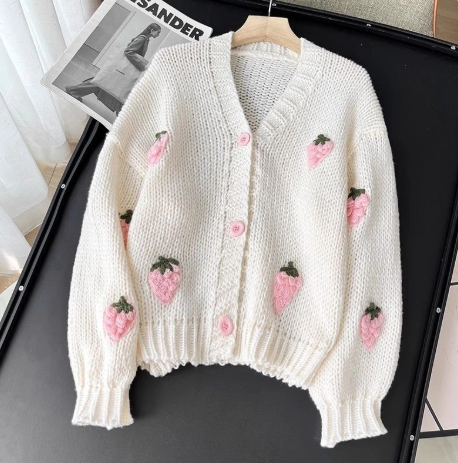 Korean style loose-fitting 3D floral knitted cardigan short sweater for women EP01437