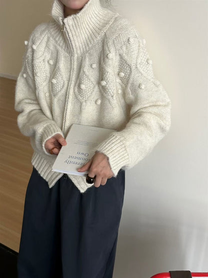 Korean style polo collar cardigan with double zipper EP01445