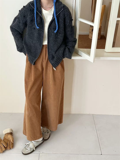 Korean style polo collar cardigan with double zipper EP01445