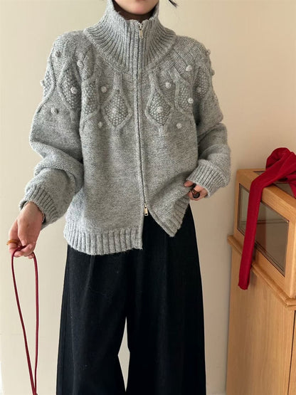 Korean style polo collar cardigan with double zipper EP01445