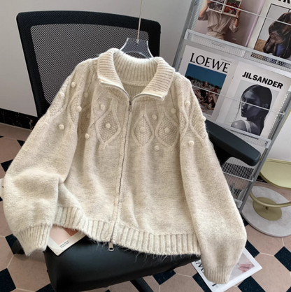 Korean style polo collar cardigan with double zipper EP01445