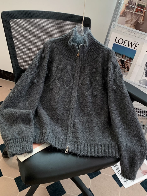 Korean style polo collar cardigan with double zipper EP01445