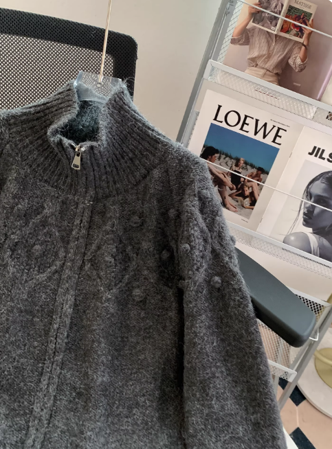 Korean style polo collar cardigan with double zipper EP01445