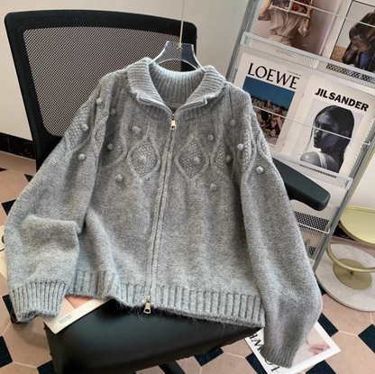 Korean style polo collar cardigan with double zipper EP01445